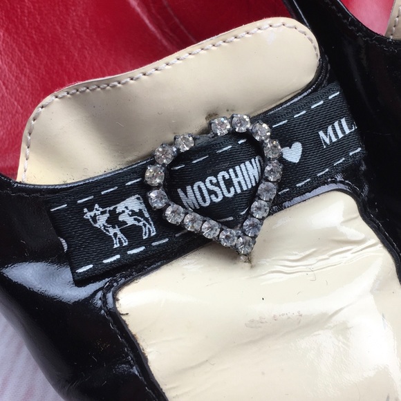 🐞Moschino Black and White Patent Leather Square Toe Pump Size 7 - Picture 6 of 11